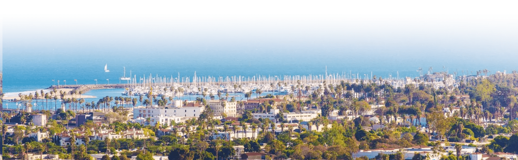 panoramic view on a city by the water